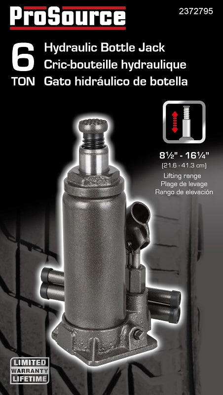 ProSource T010706 Hydraulic Bottle Jack, 6 ton, 8-1/2 to 16-1/4 in Lift, Steel, Gray