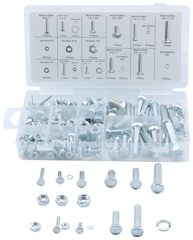 ProSource 61465 Nut and Bolt Assortment, Carbon Steel, Zinc, 240-Piece
