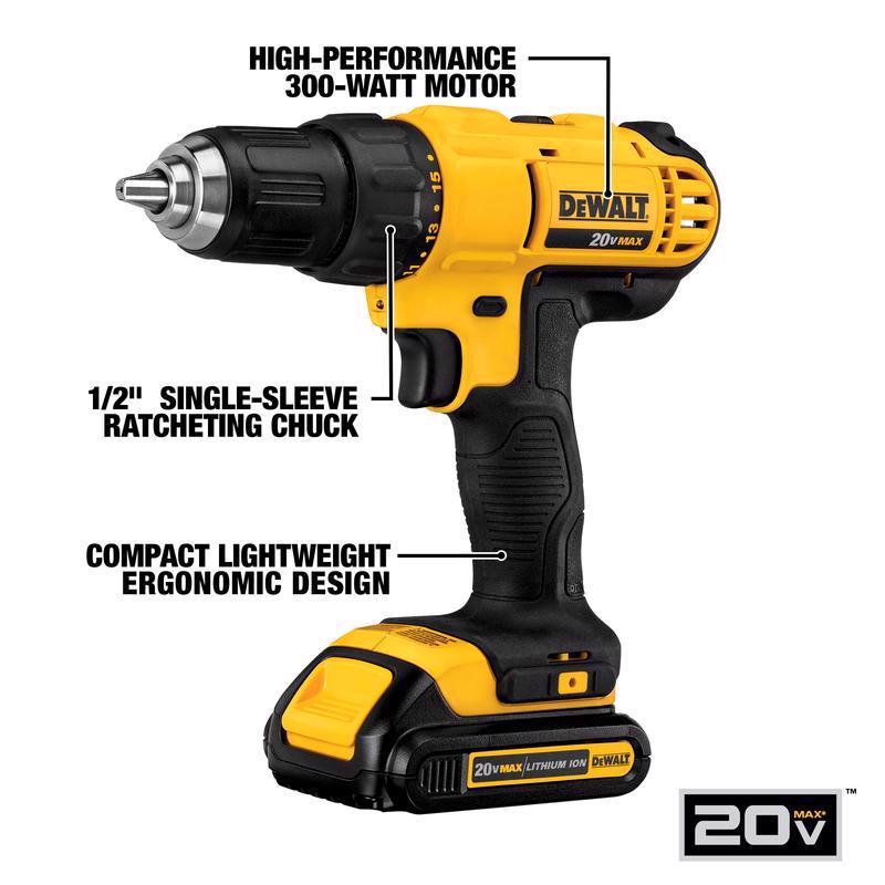 DeWalt 20V MAX 1/2 in. Brushed Cordless Compact Drill Kit (Battery & Charger)