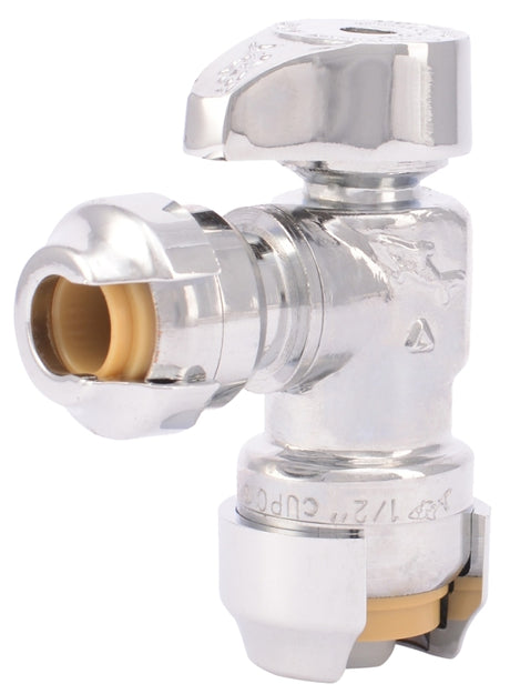 SharkBite 23048-0000LF Stop Valve, 1/2 x 1/4 in Connection, Compression, 200 psi Pressure, Brass Body, Chrome