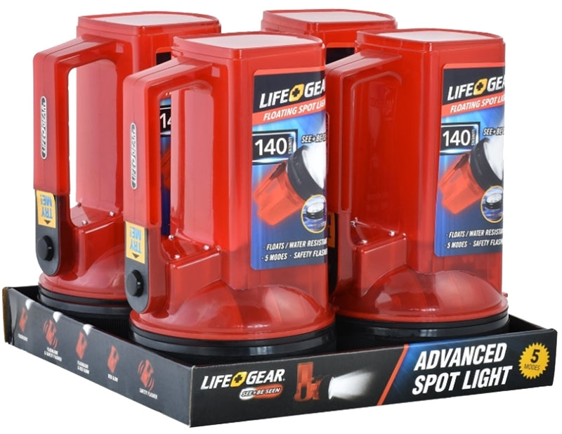LifeGear LG114 Spotlight and Lantern, AA Battery, Alkaline Battery, LED Lamp, 300 Lumens, Flood Beam, 5 hr Run Time, Red, Pack of 4
