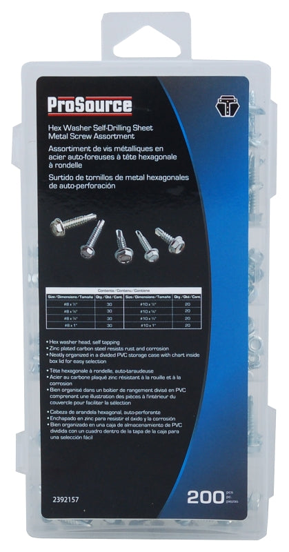 ProSource 61450 Screw Assortment, Carbon Steel, Zinc, 200-Piece
