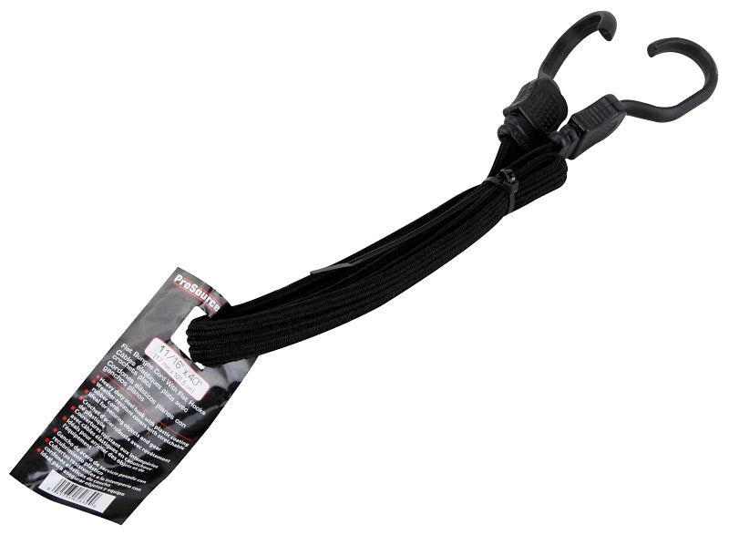 ProSource FH92106-5 Stretch Cord, 17 mm Dia, 40 in L, Polypropylene, Black, Hook End, Pack of 10