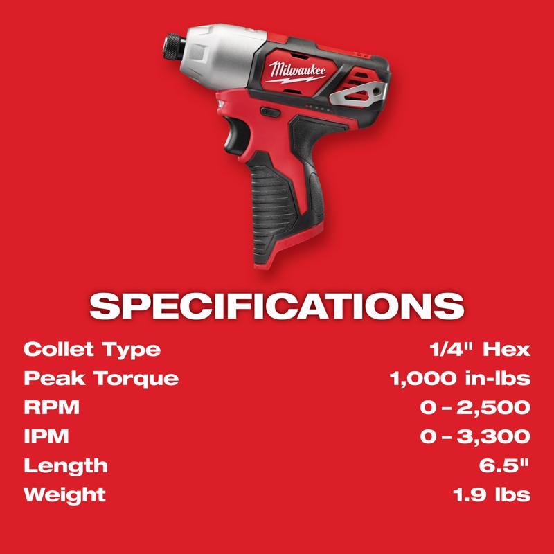 Milwaukee M12 1/4 in. Cordless Brushed Impact Driver Kit (Battery & Charger)