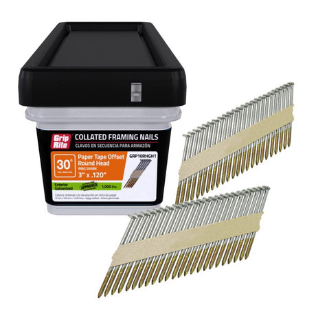 Grip-Rite 3 in. L X 11 Ga. Angled Strip Hot-Dip Galvanized Framing Nails 30 deg 1000 pk