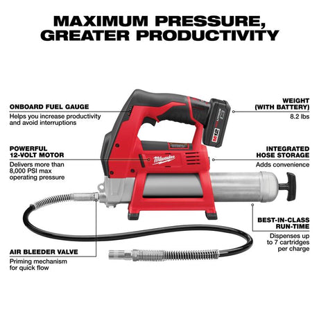 Milwaukee M18 2446-21XC Grease Gun Kit, 8000 psi Pressure