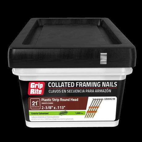 Grip-Rite 2-3/8 in. L X 11-1/2 Ga. Angled Strip Hot-Dip Galvanized Framing Nails 21 deg 1000 pk