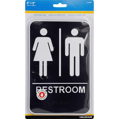 HILLMAN English Black Restroom Plaque 9 in. H X 6 in. W, Pack of 3