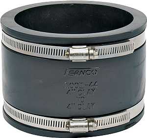 Fernco P1001-44 Flexible Coupling, 4 x 4 in, Clay x Clay, PVC, 4.3 psi Pressure