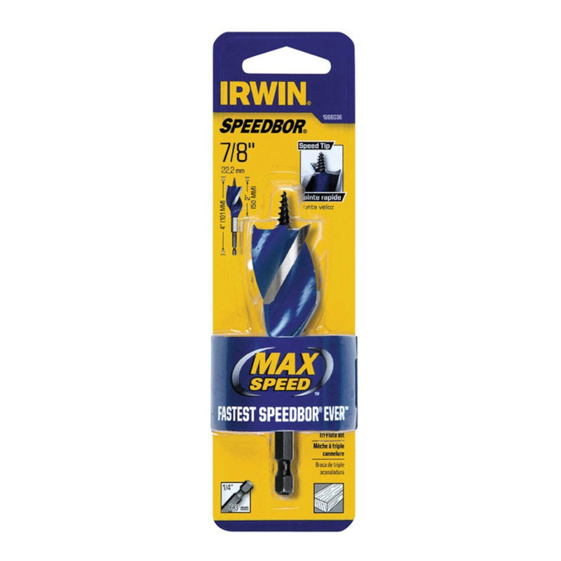 Irwin Speedbor 7/8 in. X 4 in. L Carbon Steel Wood Boring Bit Quick-Change Hex Shank 1 pc
