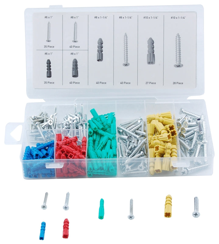 ProSource 61475 Anchor and Screw Assortment, Plastic & Sheet Metal, Zinc, 285-Piece