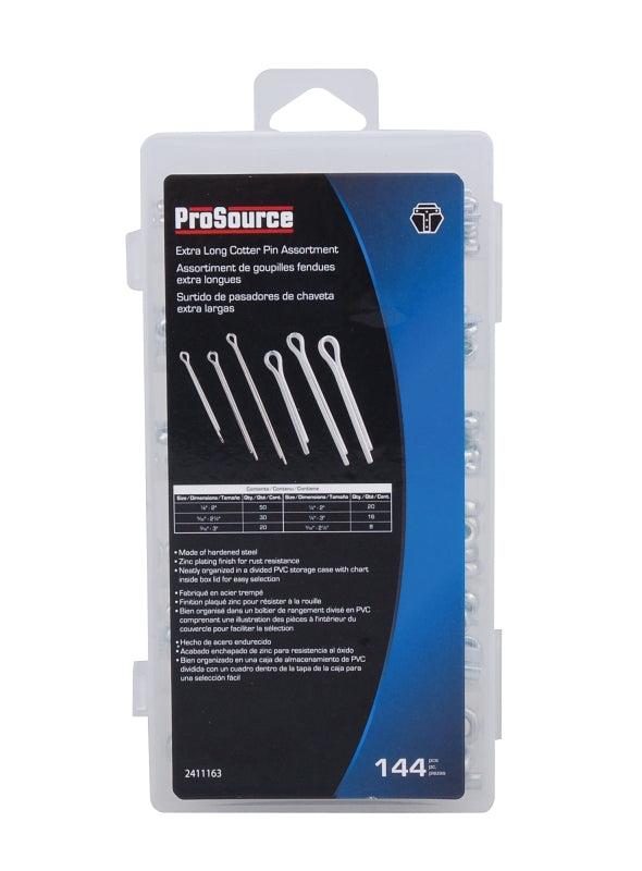 ProSource 61205 Cotter Pin Assortment, Carbon Steel, Zinc, 144-Piece