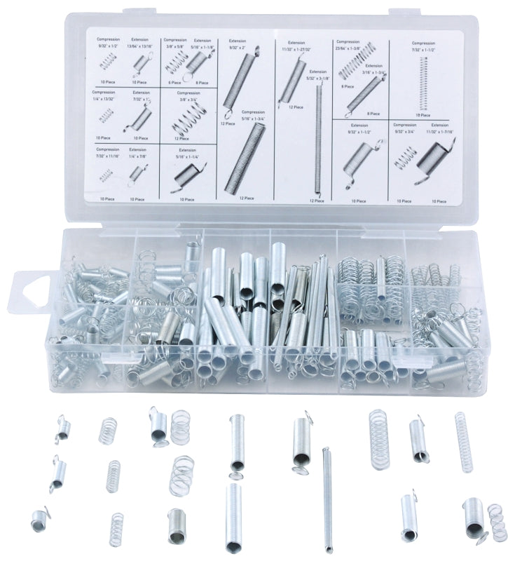ProSource 61250 Spring Assortment, Spring Steel, Zinc, 200-Piece