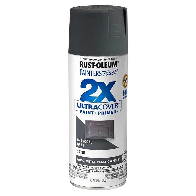 Rust-Oleum Painter's Touch 2X Ultra Cover 350373 Spray Paint, Satin, Charcoal Gray, 12 oz, Aerosol Can
