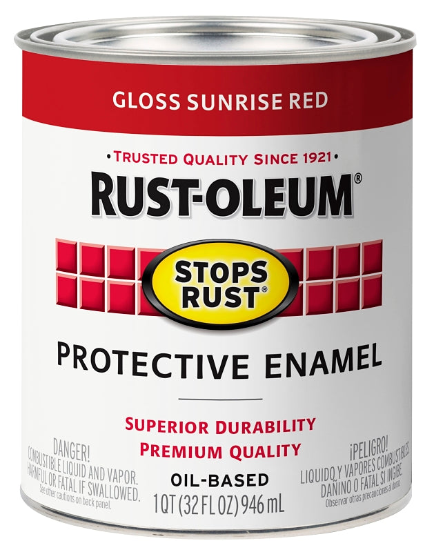 Rust-Oleum 353581 Rust-Preventative Paint, Oil Base, Gloss Sheen, Sunrise Red, 1 qt, 80 to 175 sq-ft Coverage Area, Pack of 2