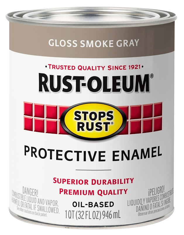 Rust-Oleum 353579 Rust Preventative Paint, Oil Base, Gloss Sheen, Smoke Gray, 1 qt, 80 to 175 sq-ft Coverage Area, Pack of 2