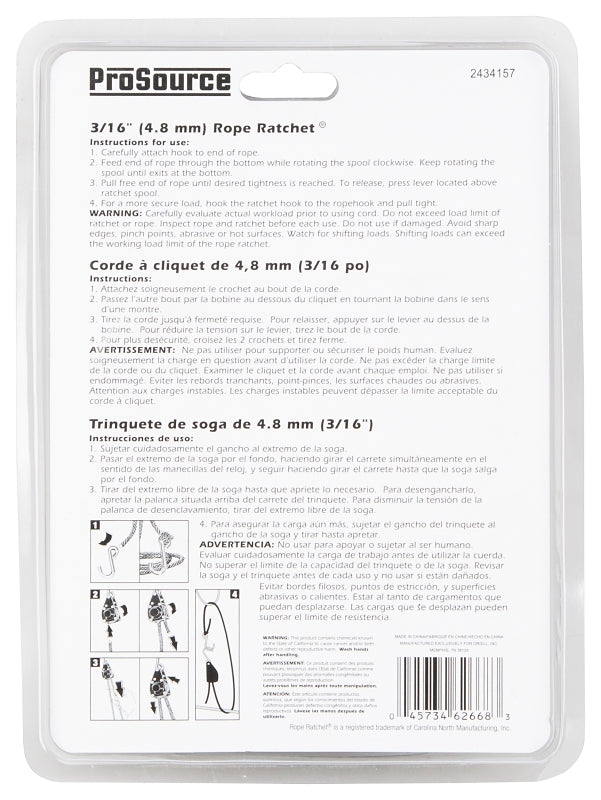 ProSource 10050-OI Rope Ratchet, Polypropylene/Steel, Black/White