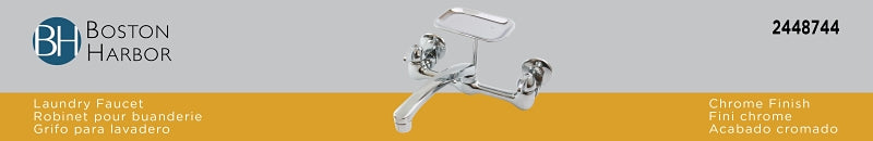 Boston Harbor PF6363204 Laundry Faucet, 1.8 gpm, 2-Handle, 2-Faucet Hole, Brass, Wall Mounting, Swing Spout