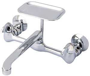 Boston Harbor PF6363204 Laundry Faucet, 1.8 gpm, 2-Handle, 2-Faucet Hole, Brass, Wall Mounting, Swing Spout