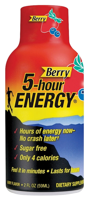 5-hour ENERGY 500181 Sugar-Free Energy Drink, Liquid, Berry, 1.93 oz Bottle, Pack of 12