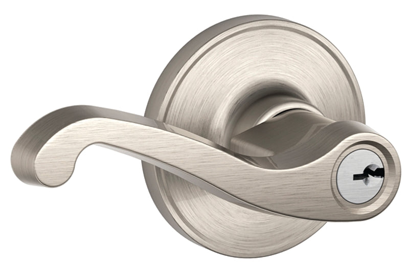 Schlage J Series J54 LAS 619 Entry Lever, 7/8 in Housing Dia, Mechanical Lock, Satin Nickel, Metal, Residential, 3 Grade