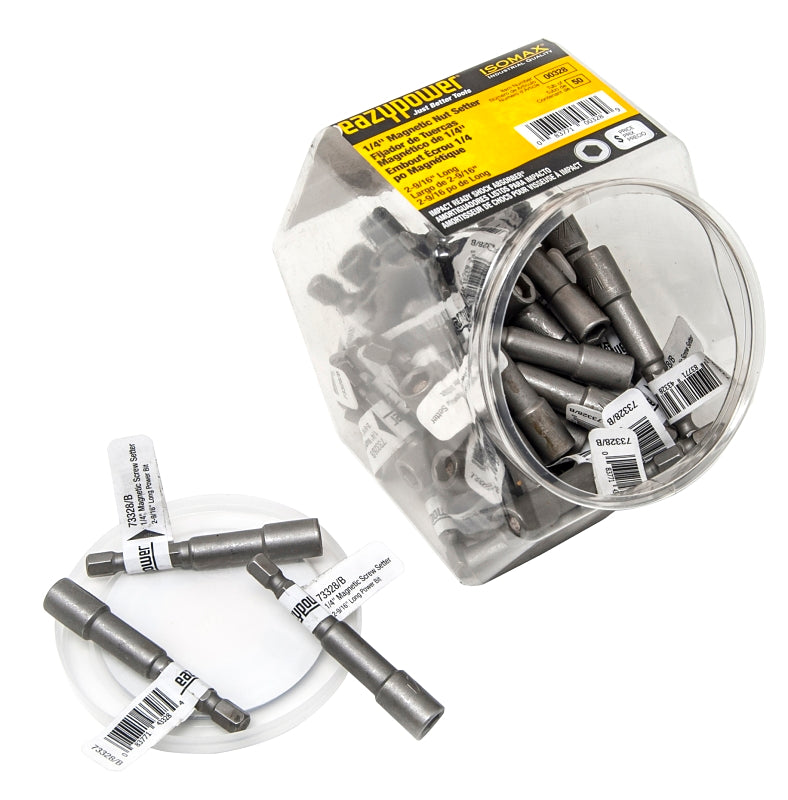 Isomax 00328 Series Nutsetter, 2-9/16 in L Dimensions, Magnetic, Steel, 1/4 in Hex Drive