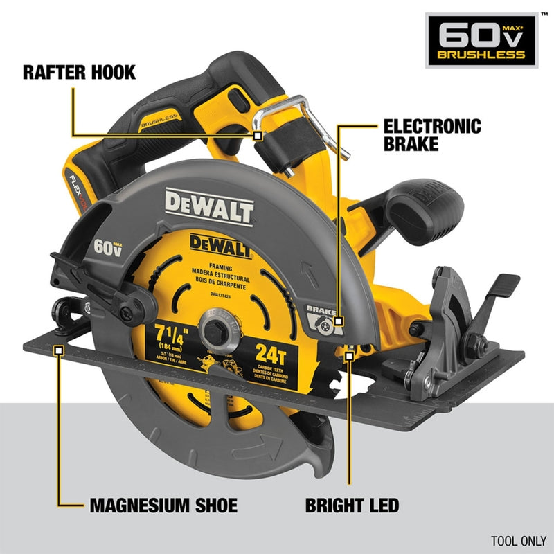 DEWALT DCS578X1 Brushless Circular Saw with Brake Kit, Battery Included, 60 V, 9 Ah, 7-1/4 in Dia Blade