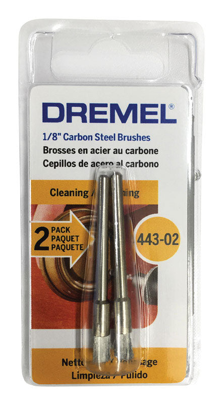 Dremel 443-02 Brush, 1/8 in Dia, 1/8 in Arbor/Shank, Carbon Steel Bristle