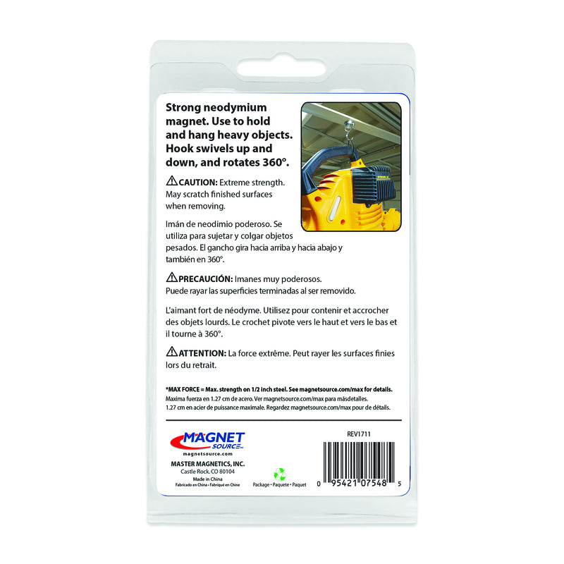 Magnet Source .5 in. L X 1.5 in. W Silver Magnetic Hook 65 lb. pull 1 pc