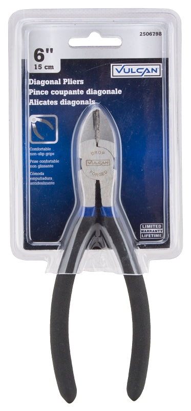 Vulcan JL-NP014 Diagonal Cutting Plier, 6 in OAL, 1.2 mm Cutting Capacity, 0.75 in Jaw Opening, Black/Blue Handle