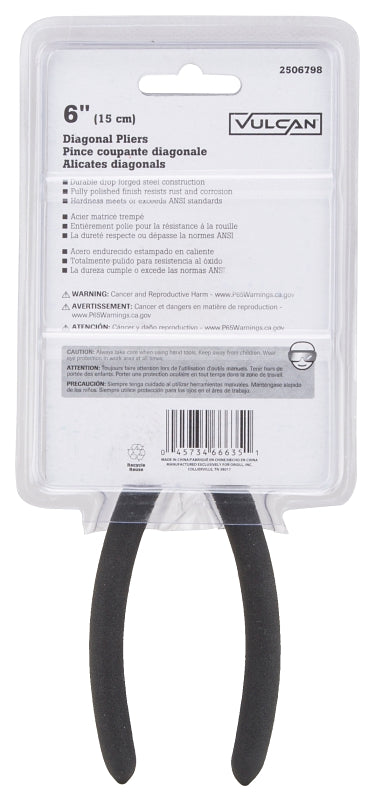 Vulcan JL-NP014 Diagonal Cutting Plier, 6 in OAL, 1.2 mm Cutting Capacity, 0.75 in Jaw Opening, Black/Blue Handle