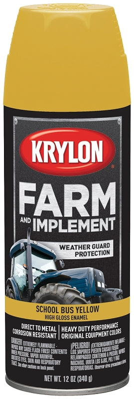 Krylon K01957000 Farm Equipment Spray, High-Gloss, School Bus Yellow, 12 oz Can