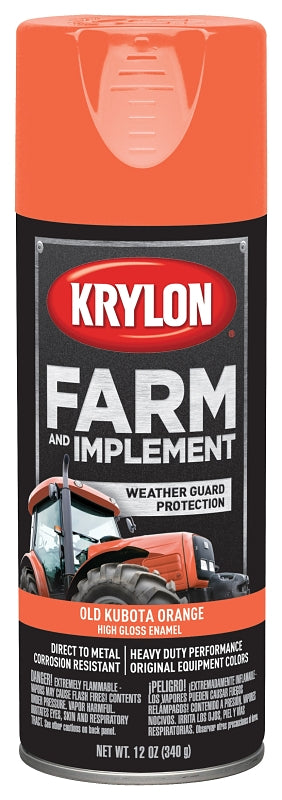 Krylon K01946000 Farm Equipment Spray, High-Gloss, Old Kubota Orange, 12 oz Can, Pack of 6