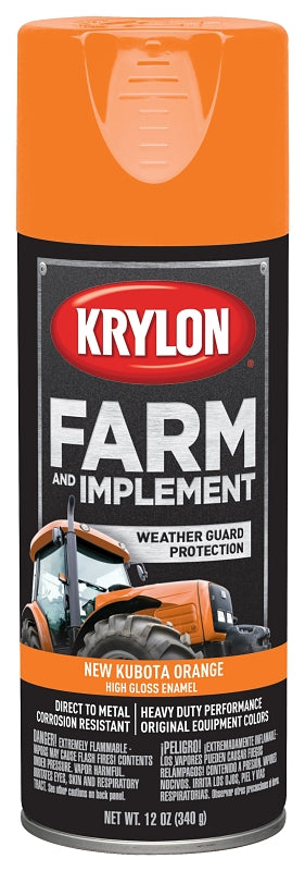 Krylon K01954000 Farm Equipment Spray, High-Gloss, New Kubota Orange, 12 oz Can, Pack of 6
