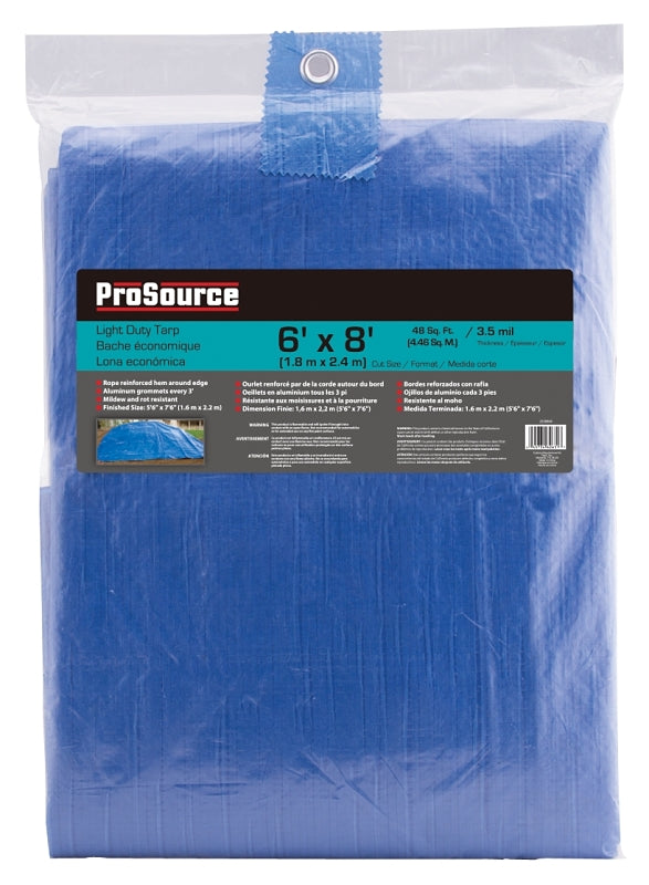 ProSource T0608BB70 Tarpaulin, 8 ft L, 6 ft W, 3.5 mil Thick, Plastic, Blue