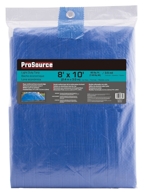 ProSource T0810BB70 Tarpaulin, 10 ft L, 8 ft W, 3.5 mil Thick, Polyethylene, Blue