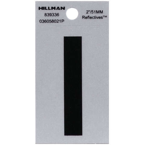 HILLMAN 2 in. Reflective Black Vinyl Self-Adhesive Letter I 1 pc, Pack of 6