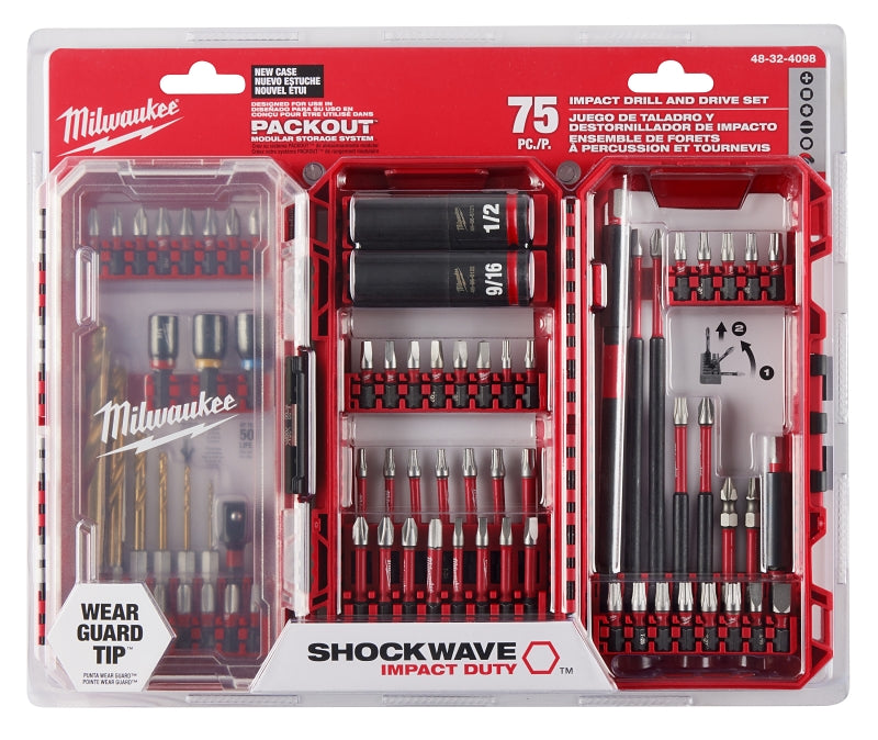 Milwaukee SHOCKWAVE Impact Duty Series 48-32-4098 Drill-Drive and Fasten Set, 75-Piece, All-Purpose, Alloy Steel