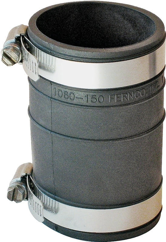 Fernco P1060-150 Flexible Coupling, 1-1/2 in, 3.93 in L, Socket, PVC, Black, 4.3 psi Pressure