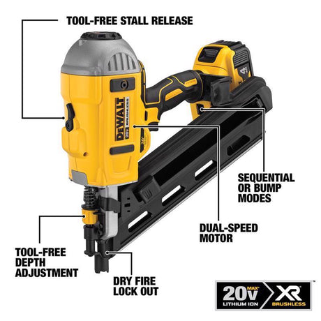 DEWALT DCN692M1 Nailer Kit, Battery Included, 20 V, 4 Ah, 55 Magazine, 30 deg Collation, Strip Collation, Nail Fastener