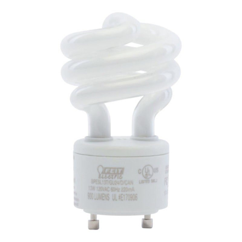 Feit Electric BPESL13T/GU24/D/C Compact Fluorescent Bulb, 6500 K Color Temp, Daylight, 900 Lumens, 13 W, Spiral Lamp, Pack of 6