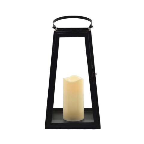 Smart Living 13 in. One Mantle Glass/Metal Triangular Black LED Candle Lantern, Pack of 2