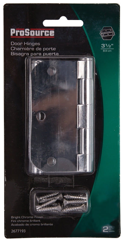 ProSource BH-102CH-PS Door Hinge, Steel, Chrome, Loose Pin, 180 deg Range of Motion, Screw Mounting