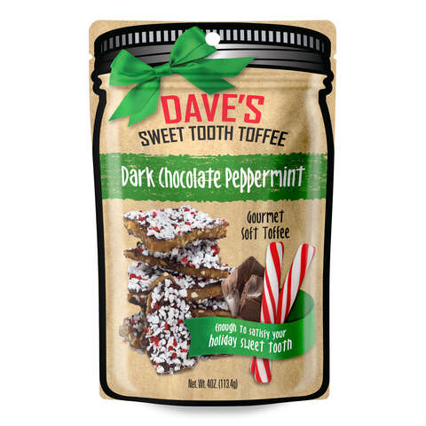 Dave's Sweet Tooth Dark Chocolate Peppermint Toffee 4 oz, Pack of 12