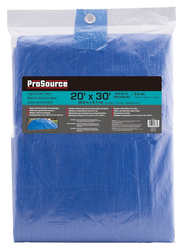 ProSource T2030BB70 Tarpaulin, 30 ft L, 20 ft W, 3.5 mil Thick, Polyethylene, Blue