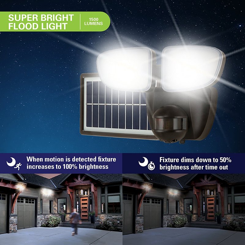 Halo Solar Flood Series SLFS15AM2B Floodlight, 100 W, 1500 Lumens, 4000 K Color Temp, Polycarbonate Fixture