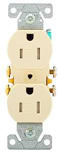 Eaton Wiring Devices TR270LA-BOX Duplex Receptacle, PVC, Light Almond, 2-Pole, 15 A, 125 V, 3-Wire