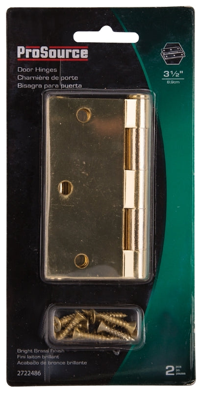 ProSource BH-202PB-PS Square Corner Door Hinge, Steel, Brass, Loose Pin, 180 deg Range of Motion, Screw Mount Mounting
