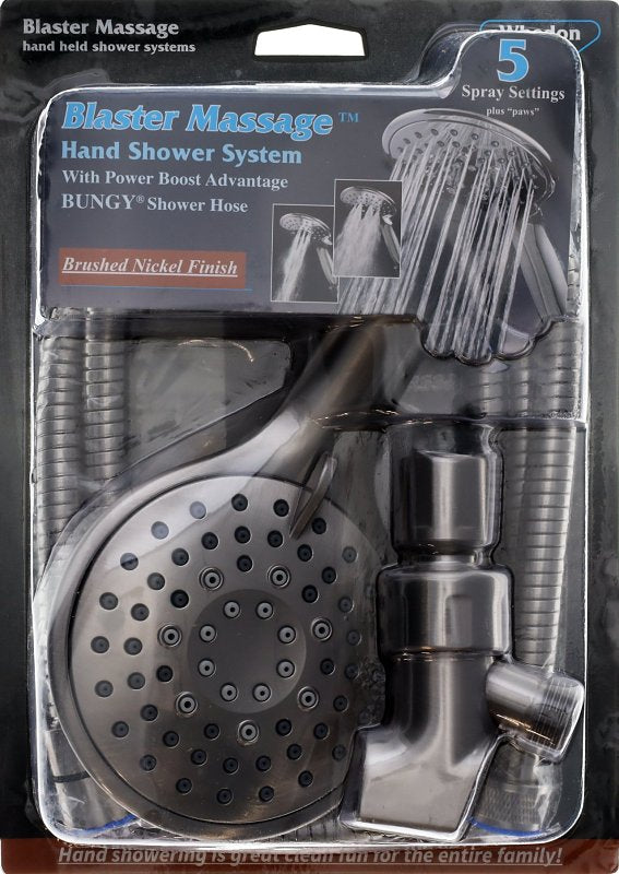 Whedon Blaster Massage Series BMH8C Handheld Shower Kit, 1/2 in Connection, 2.5 gpm, 5-Spray Function, Plastic