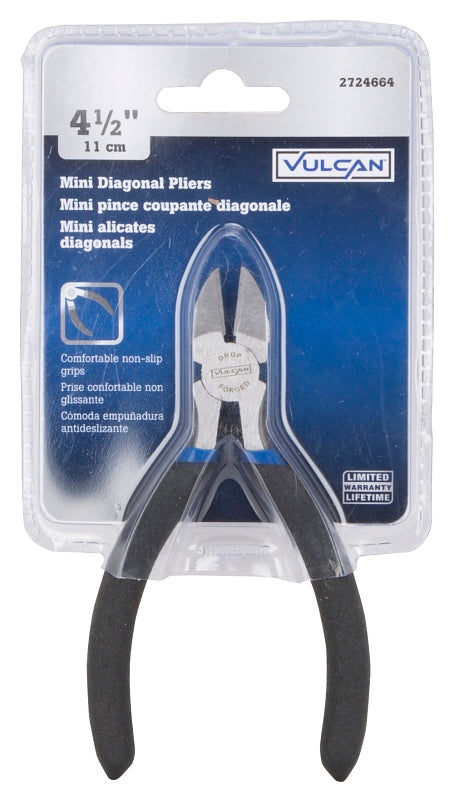 Vulcan JL-NP018 Diagonal Cutting Plier, 4.5 in OAL, 0.4 mm Cutting Capacity, 0.25 in Jaw Opening, Black/Blue Handle